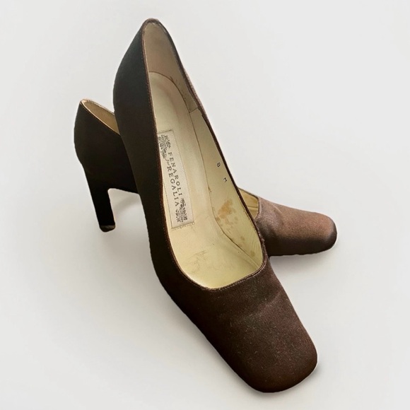 Fenaroli for Regalia Sable Brown Silk Formal Pumps - Size 8 - Picture 1 of 8